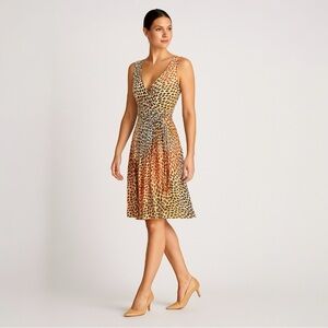 Banana Republic Silk-Blend Faux Wrap Midi Dress Animal Print Size Small Petite